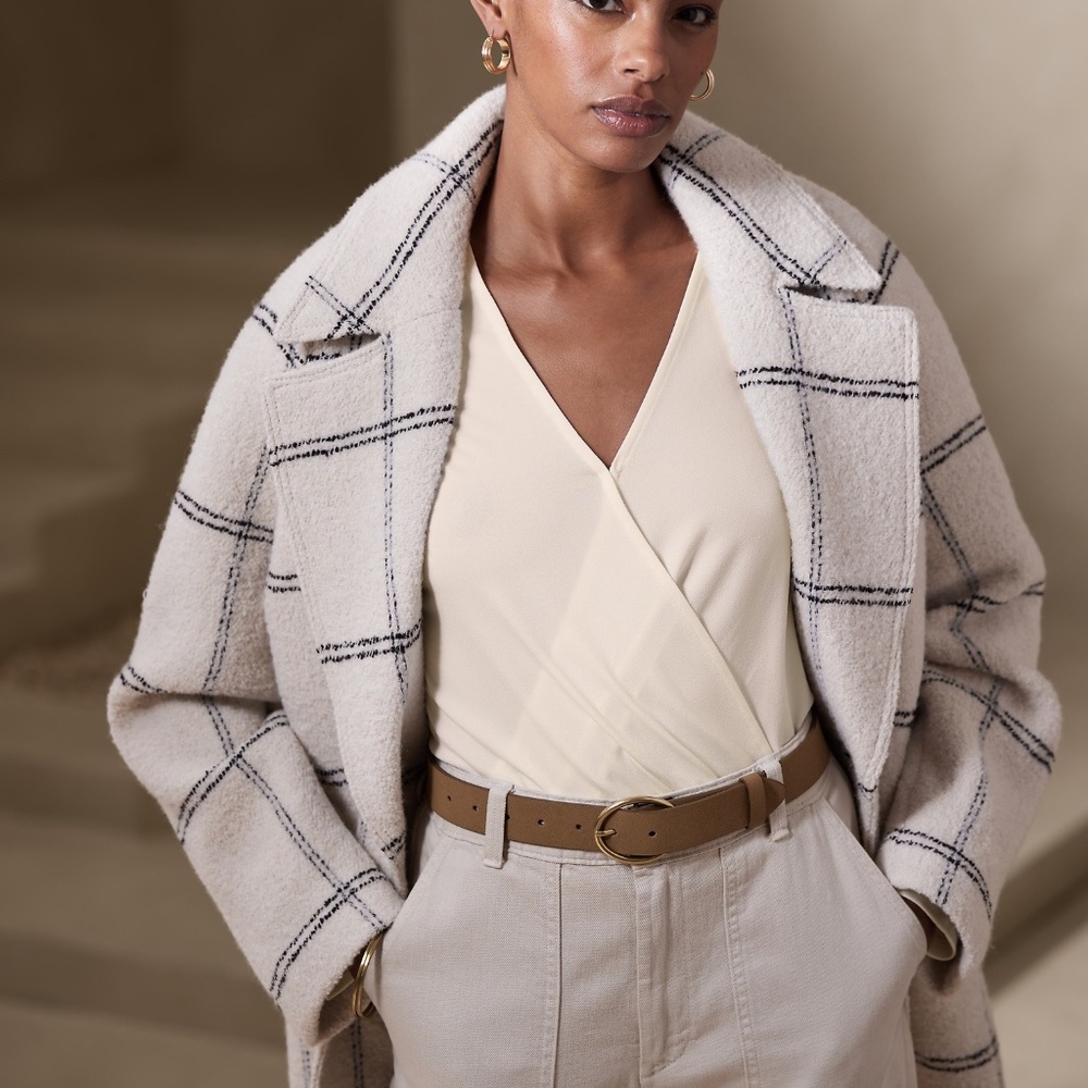 NWT Banana Republic Ivory Crepe Long Sleeve Wrap Surplice Top - XL